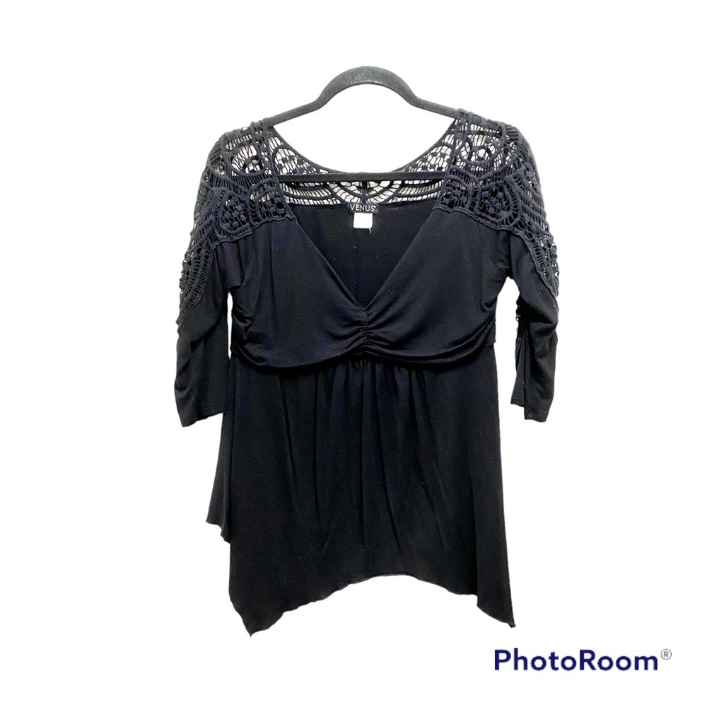 Venus Black Lace Shoulder Pullover Top